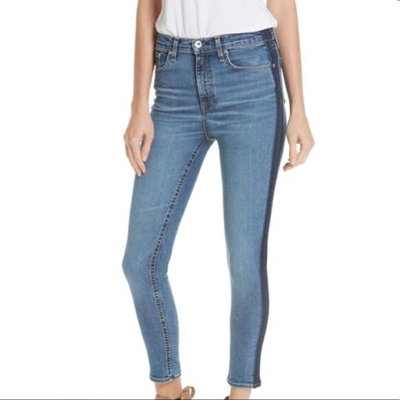Rag & Bone Blue Side Stripe Skinny Jeans In Indigo Tux Good Condition Size 25 - Picture 1 of 12